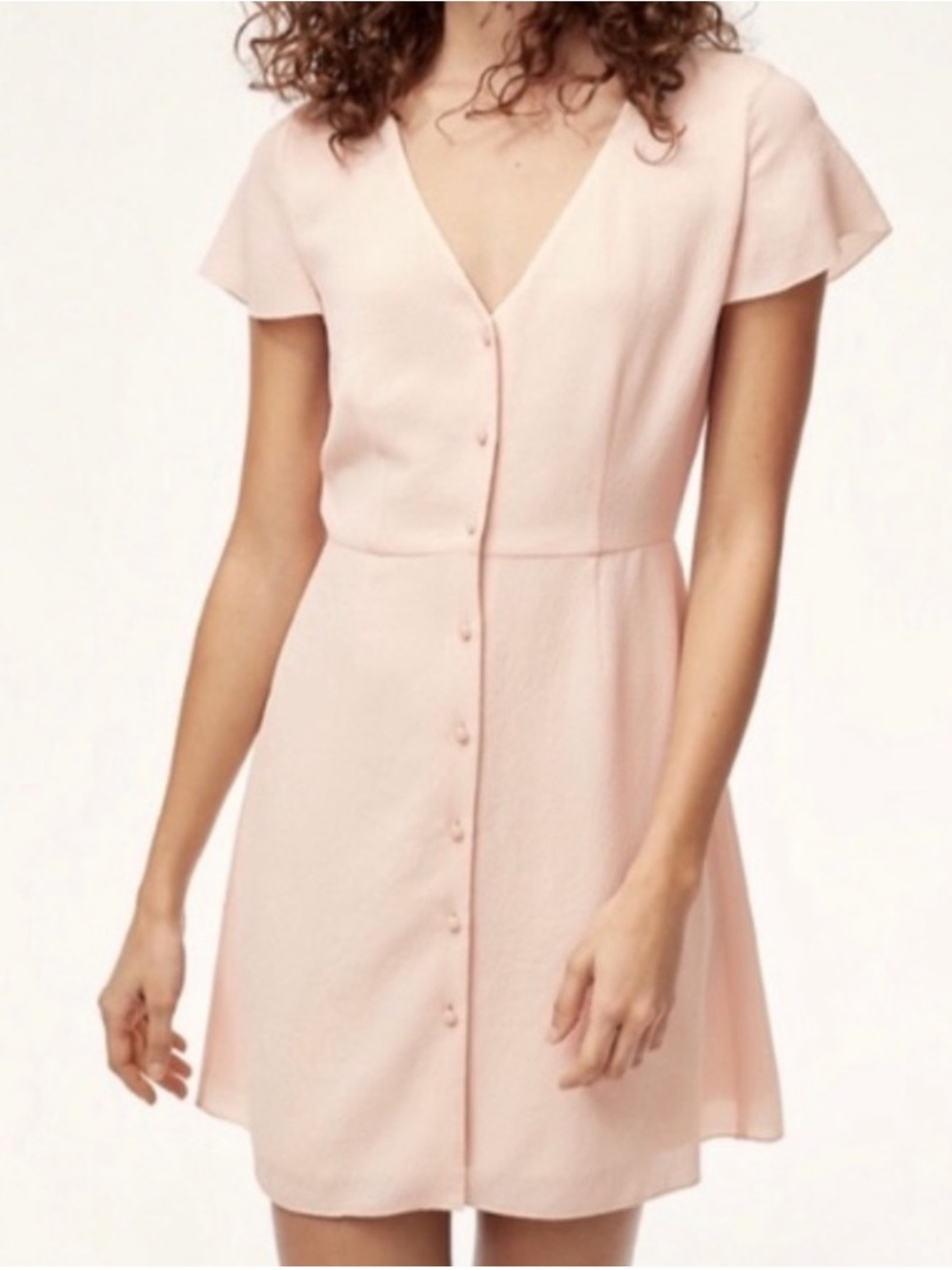 Wilfred Pale Pink Button-Front V-Neck Mini Dress